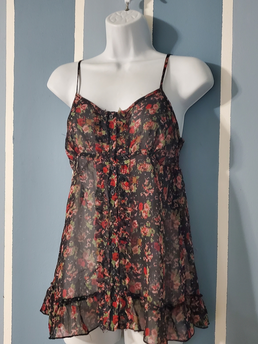 Express Black Sheer Floral Spaghetti-Strap Tunic